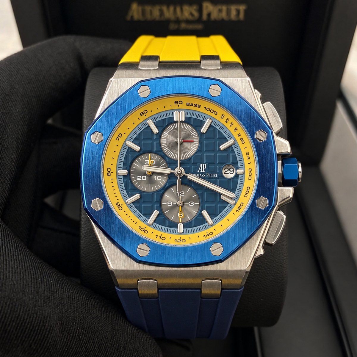 AUDEMARS PIGUET BISEL AZUL MALLA AMARILLA Y AZUL (AA+)