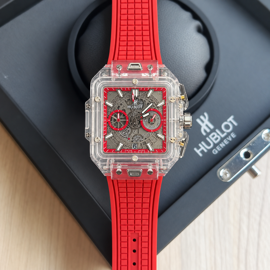 HUBLOT CUADRADO TRANSPARENTE ROJO (AA+)