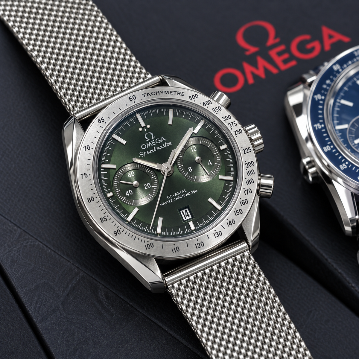 OMEGA Speedmaster cronografo AA malla mesh dial verde