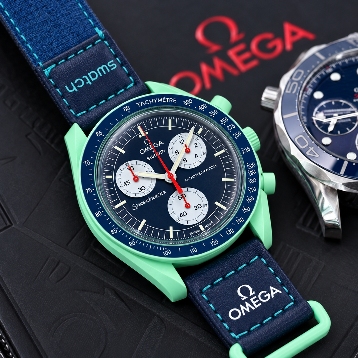 Omega Swatch AA+ verde azul foto corregida sin duplicar