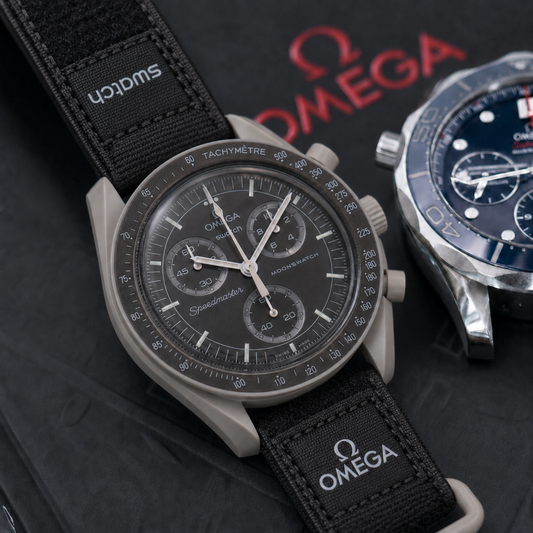 Omega Swatch AA+ gris negro malla corregida